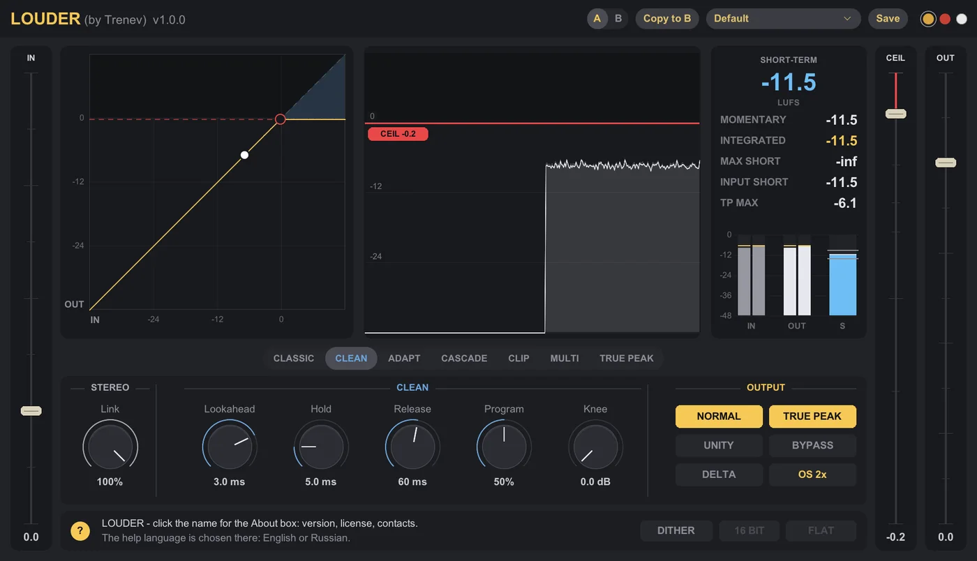 Окно плагина Louder