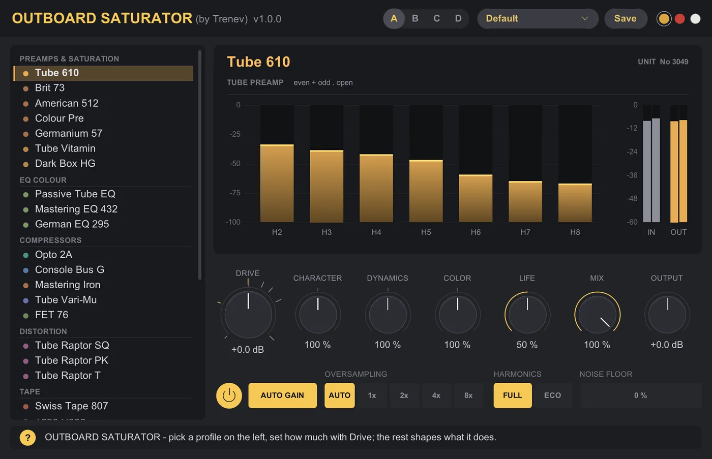 Окно плагина Outboard Saturator